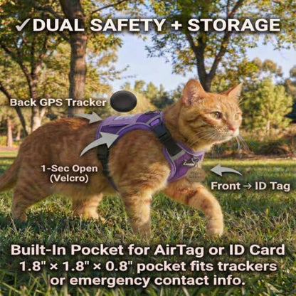 Luxelle Escape-Proof Cat Harness and Leash Set – Adjustable No Pull Soft Vest with 360° Reflective Straps, Built-in Pocket & Wrist Strap, Breathable Mesh Outdoor Harness for Cats & Kittens