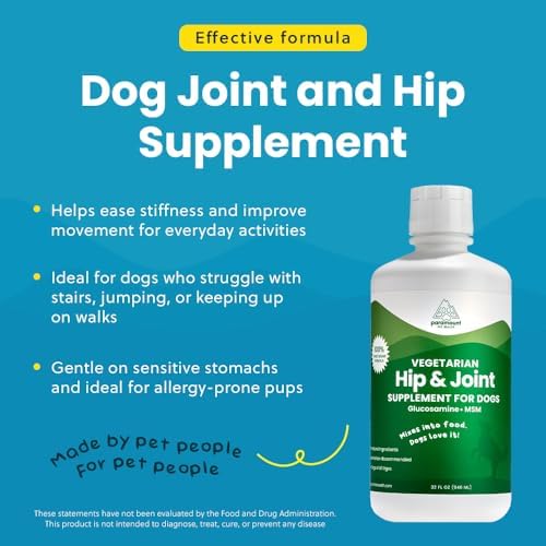 Plant-Based Liquid Glucosamine for Dogs, 1600mg Joint Support, MSM, Glucosamine & Omega 3-6-9, Shellfish-Free Dog Arthritis Supplement for Mobility & Flexibility, Made in USA, 32 oz
