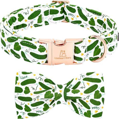 Lionheart glory Dog Bow Collar Cucumbers Print Dog Collar for X-Small Dogs,Female Male Dog Collars with Bowtie Spring Summer Collars Soft Adjustable Pet Collar Bows