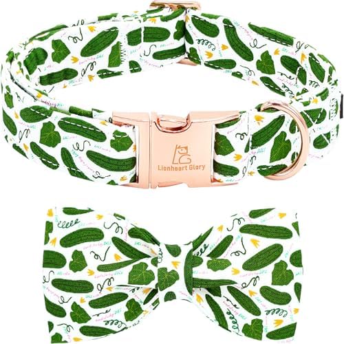 Lionheart glory Dog Bow Collar Cucumbers Print Dog Collar for X-Small Dogs,Female Male Dog Collars with Bowtie Spring Summer Collars Soft Adjustable Pet Collar Bows