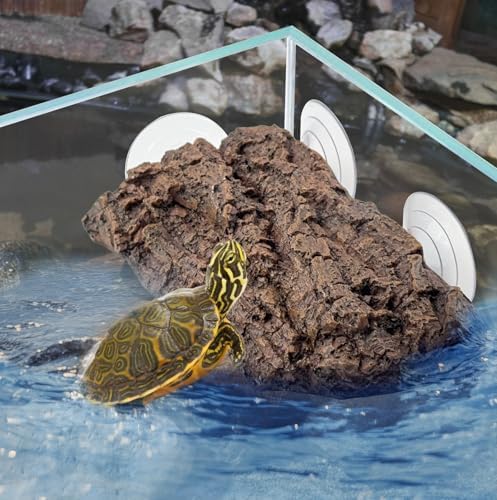 kathson Turtle Basking Platform with Strong Suction Cups,Resin Reptile Climbing Rock Turtle Floating Dock Resting Basking Terrace for Frogs,Terrapins,Juvenile,Crabs
