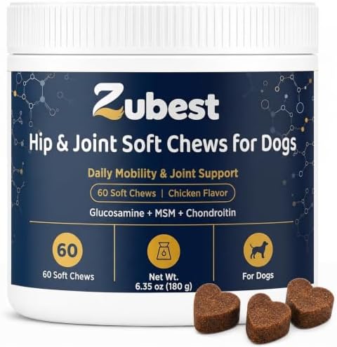 Zubest Hip & Joint Chews for Dogs, Glucosamine Chondroitin MSM, 60 Count