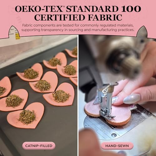 Catnip Toy – Heart Shape, Organic Catnip, 100% Wool Felt, Grown & Made in The USA - Pink, 2 Pack