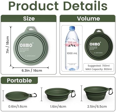 OHMO Large Collapsible Dog Bowls, Steel Rim, 27oz, 2pcs, Camo&Sage Green