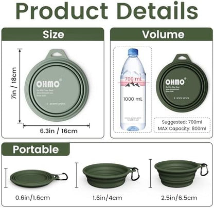 OHMO Large Collapsible Dog Bowls, Steel Rim, 27oz, 2pcs, Camo&Sage Green