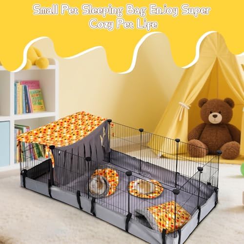 NAPLORD Small Pet Fleece Set,Guinea Pig Snuggle Sack, Tunnel,Fleece Forest Hideout,Square and Round Potty Pads for Guinea Pigs and More