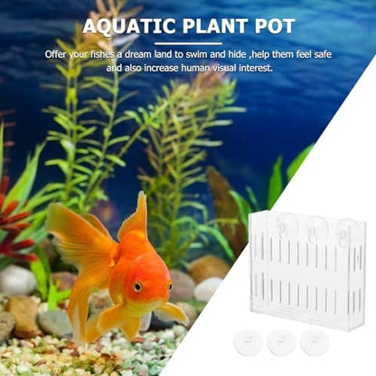 Mipcase Aquarium Plant Holder Aquatic Plant Cup with Suction Cups Aquarium Planter for Small Water Plants Fish Tank Landscape Rack Permeable Side Holes 3.93 X 3.34 X 1.96 in 2 Pack