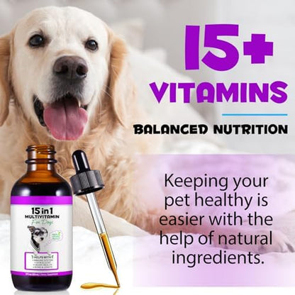 15-in-1 Dog Multivitamin Drops, Liquid Multivitamin Drops for Dogs, 2 oz