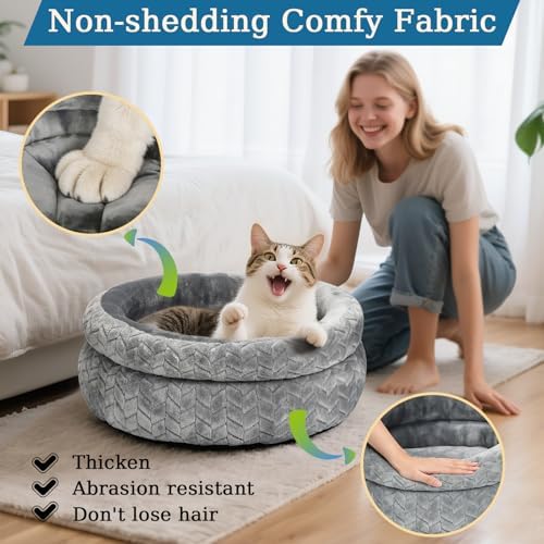 Dual-Layer Donut Cat Bed (Grey, 20 * 20 * 5.9 inch / 50 * 50 * 15 cm)
