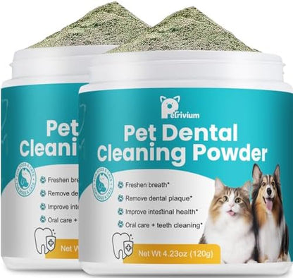 Dental Powder for Dogs, Dog Teeth Cleaning Powder, Teeth Cleaning and Breath Fresher & Plaque and Tartar Remover with Enzyme, Probiotics. PlaqueOff Pet Tooth Cleaning 120 Grams 2 Packs