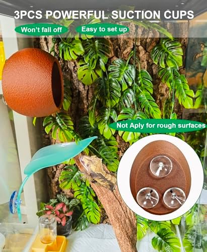 Woyrise Reptile Hide Cave Plastic Egg Shape Hideout, Gecko Hide with Strong Suction Cups Climbing Toys Reptile Shelter Sleeping Cave for Arboreal Reptiles, Frogs, Spiders Terrarium Decor - Brown