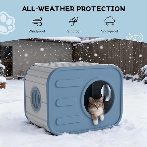 NUNU LAB Cat Litter Box Enclosure, Plastic Cat House Outdoor, Cats House for Indoor, Weatherproof Cat House, Camera Shaped Design, with Escape Door, for Small to Medium Cats (Blue)