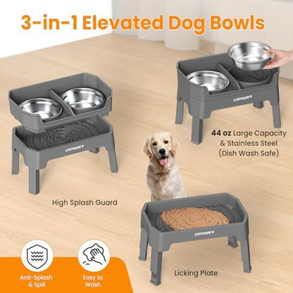 URPOWER Elevated Dog Bowls, 3-in-1 Double Deck Raised Dog Bowl Stand