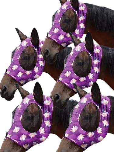 Mask Tech 5 Pieces Horse Fly Masks with Ears, Stretchy Elastic Mesh Fly Masks, 3D Eye Clearance, UV Protection-Large,Combo 22