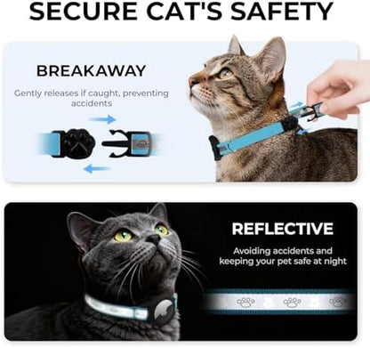 Breakaway AirTag Cat Collar, Reflective Cat Tracker Collar with Bell