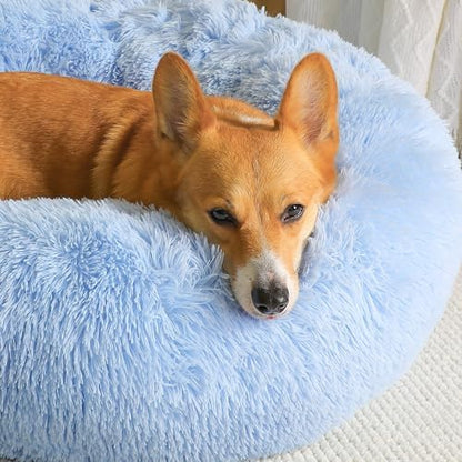 Western Home Calming Donut Medium Dog Bed Washable Pet Bed,30" Light Blue