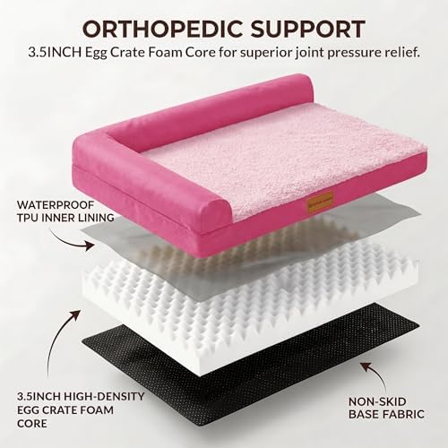 Patas Lague Orthopedic Large Dog Bed Washable Pet Sofa Bed 48''X30''Pink