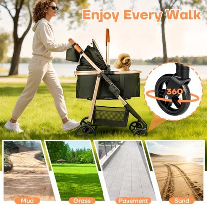 Dog Cat Stroller for Small/Medium Pets, 50 lbs, 3-in-1 Pet Stroller, Black