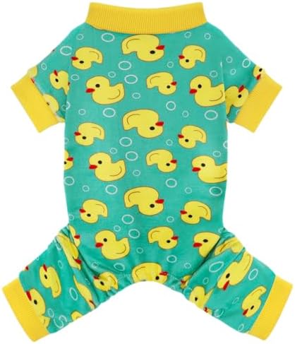 Paiaite Dog Pajamas Onesie: Comfortable Four-Legged Apparel for Small, Medium, & Large Dogs, Polyester Material for Comfort, Wrinkle Resistance, Moisture Wicking, and Stretchiness Yellow Duck XS