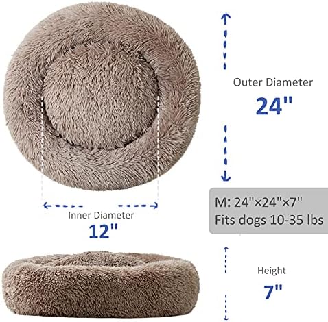 Washable Dog Round Bed - Medium Donut Dog Bed, Comfy Calming Cuddler