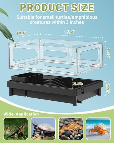 GOZILLA Small Turtle Tank Kit, Acrylic Turtle Starter Kit, Reptile Habitat and Terrarium with Multi-Functional Areas for Small Reptiles.(Black Tank)