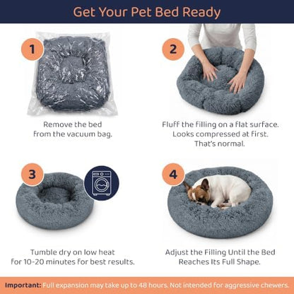 Calming Donut Dog Bed for Small Dogs, Round Dog Bed for Medium & Large Dogs