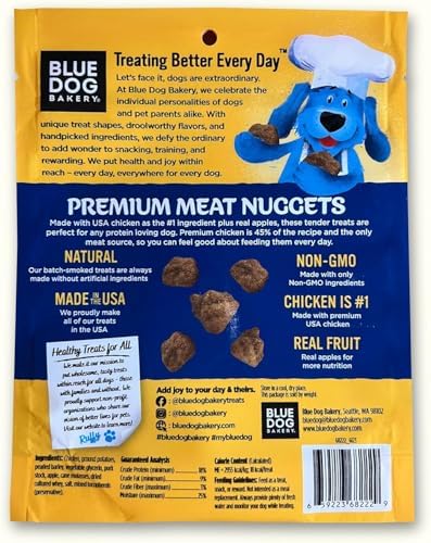 Blue Dog Bakery Protein Jerky Nuggets, Made w/Real Chicken & Apples, USA Chicken #1 Ingredient, Healthy Dog Treats, All Natural, 6 oz (Pack of 2)