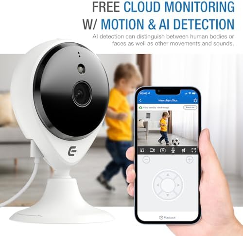 Smart Security Camera Indoor Plug-in Wired, 2 Pack 1080p IP/WiFi Cam for Home Pet Elder Video Monitoring, Two-Way Audio + Phone App, Motion Detection, Compatible with Alexa (White)