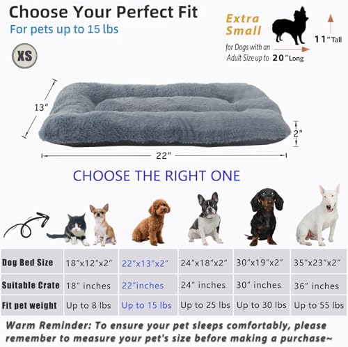 Dog Crate Bed for Extra Small Dogs Washable & Anti-Slip Ultra Soft Dog Beds Kennel Pad for Pets Cozy Sleeping Mat, Dark Grey 22inch