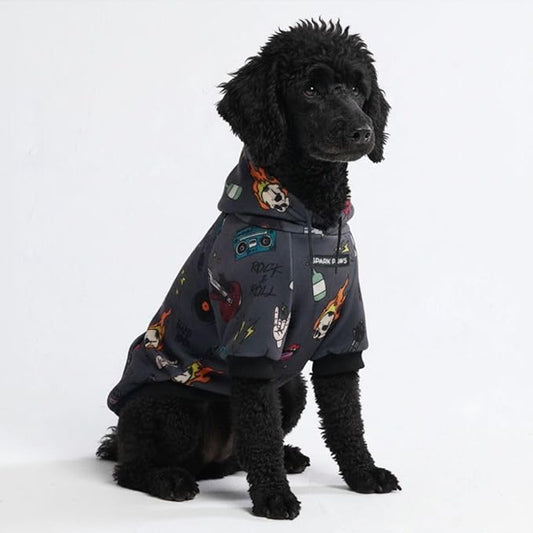 Spark Paws Dog Hoodie – Premium Dog Sweater for Small, Medium, and Large Dogs | Warm Outfits for French Bulldogs, Pitbull, Puppy, Winter Jacket Alternative - Rock and Roll -3XL