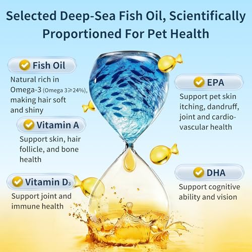 Omega 3 Fish Oil for Dogs, 80 Capsules, Rich in EPA and DHA, Improves Dry Skin, Dandruff, Itching, Reduce Shedding, Supports Cardiovascular and Joint Health, Suitable for Cats and Dogs (1 Bottle)