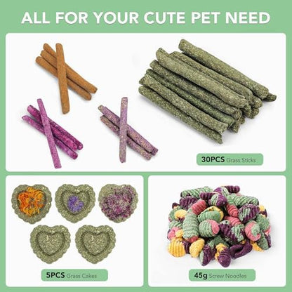 Rabbit Chew Toys Teeth Timothy Hay Sticks, Guinea Pig Chew Treats Toys