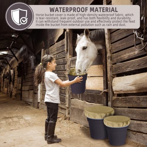 2-5 Gallon Horse Bucket Cover, Waterproof Horse Feed Bucket Cover, Lightweight and Easy to Use (Excluding Bucket, Khaki)