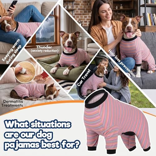 LovinPet Large Dog Pajamas, Pet Pajamas, Multicolor Stripe, 2XL