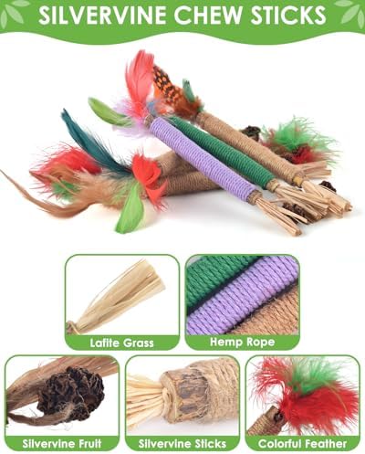 TINDTOP Silvervine Chew Sticks for Cats, 12 Pack Natural Catnip Chew Toys