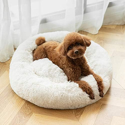 Washable Dog Round Bed - Medium Donut Dog Bed, Comfy Calming Cuddler