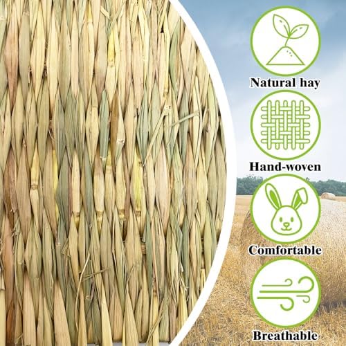 kathson 4 PCS Large Grass Mat for Rabbit, Natural Bunny Woven Hay Mat Straw Small Animal Bedding Nest for Guinea Pigs Hamster Chinchillas Puppy Biddy Sleeping Chewing Scratching