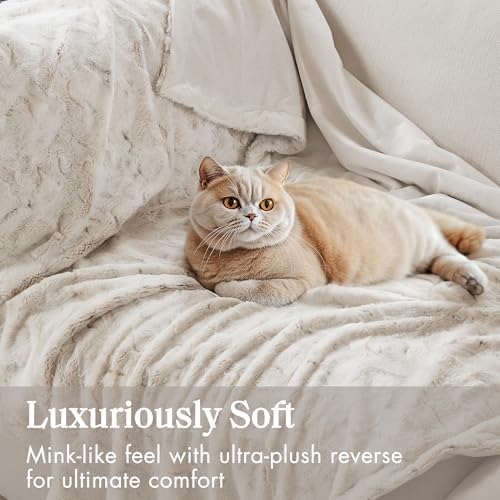 Madison Park Zuri Faux Fur Reversible Throw Blanket, 50 x 60, Snow Leopard