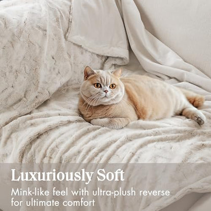 Madison Park Zuri Faux Fur Reversible Throw Blanket, 50 x 60, Snow Leopard