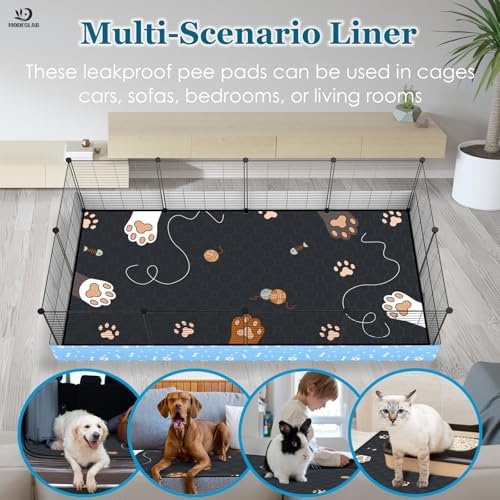 4-Pack Guinea Pig Cage Liner Washable, 24in x 47in Ultra-Absorbent Guinea Pig Bedding for Cage Non-Slip Leak-Proof Pee Pads for Dogs Rabbit Bunny Cat Litter Mat, Black