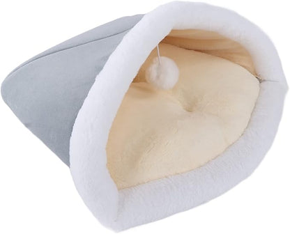 Cat Sleeping Bag Plush Pet Bed 40x52cm Mint Green - Soft Warm Semi - Closed Design, Washable Cozy Nest for Indoor Cats Puppies Kittens (Cat Litter-Gentleman Gray)