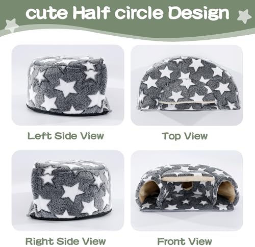 MABOZOO 3 Pack Guinea Pig House Accessories, 2 Cozy Guinea Pig Bed and Hideout Tunnel, Chinchillas Hideout for Hamster, Rabbit, Bunny, Chinchillas (Gray)