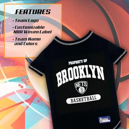 Pets First NBA Licensed Hoodies & T-Shirt for Dogs & Cats, Brooklyn NETS, Large