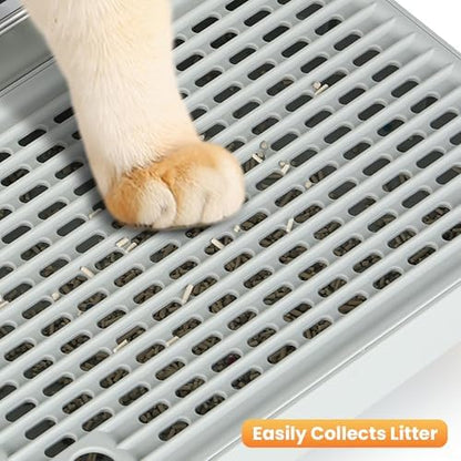 Litter Box Step, Litter Box Ramp/Catcher with Wooden Base, Anti-Tracking & Easy to Clean, Ideal for Small & Elderly Cats 11.8"x7.9"x3.6" (Gray)