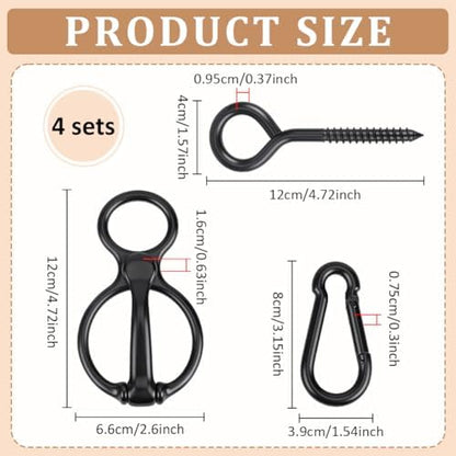 BENECREAT 4 Sets Black Horse Tie Ring, Alloy Horse Tack and Supplies, Horses Restraint Ring with Eye Bolt and Snaps Saddle for Stables Barn Carriages Outdoor Pasture Trail Show Grounds Feeding Area