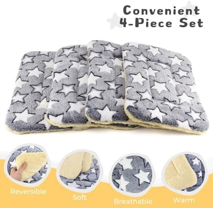 4-Pack Rabbit Bed, Fleece Washable Bunny Mat, 19"x13"