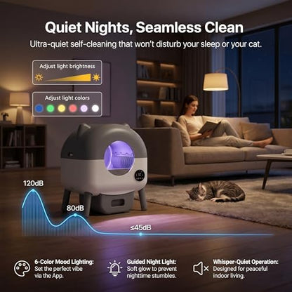 Greesum Enclosed Self-Cleaning Cat Litter Box with Smart App Control
