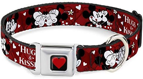 Buckle-Down Seatbelt Buckle Dog Collar, Mickey Minnie Hugs & Kisses, Small