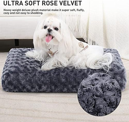 KSIIA Washable Dog Bed Small Dog Crate Bed Plush Pet Mat 17"x12" Dark Gray