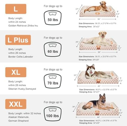 NANUYA Orthopedic Dog Bed for Large Dogs, 36 x 27 Inch, Pink Grid